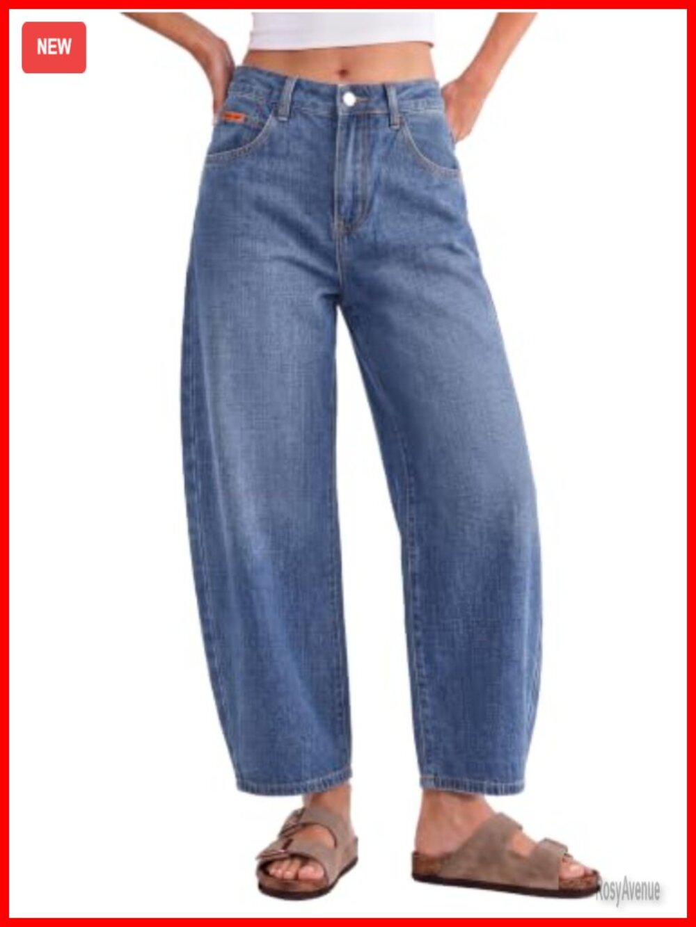 High Rise Barrel Jeans Elastic Waist Baggy Cropped Denim Pants Ankle